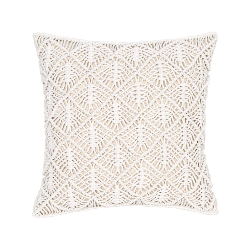 Boho Handwoven Throw Pillow Cover – Pink Geometric Rope Pattern for Sofa or Bedroom