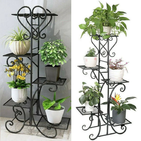 Stylish 5-Tier Iron Plant Stand: Tall Shelf for Indoor/Outdoor Garden Display