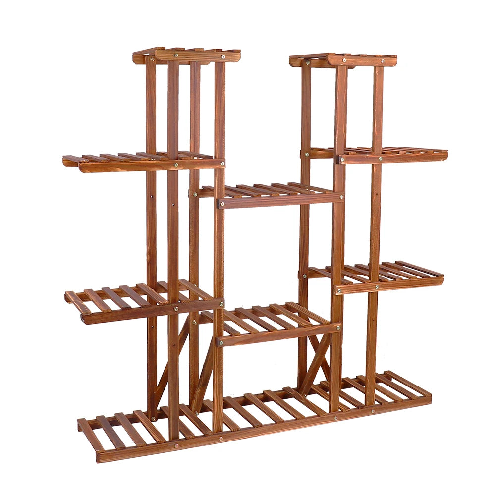 Elegant Wood Plant Stand: Multi-Tier Flower Rack for Indoor/Outdoor Use