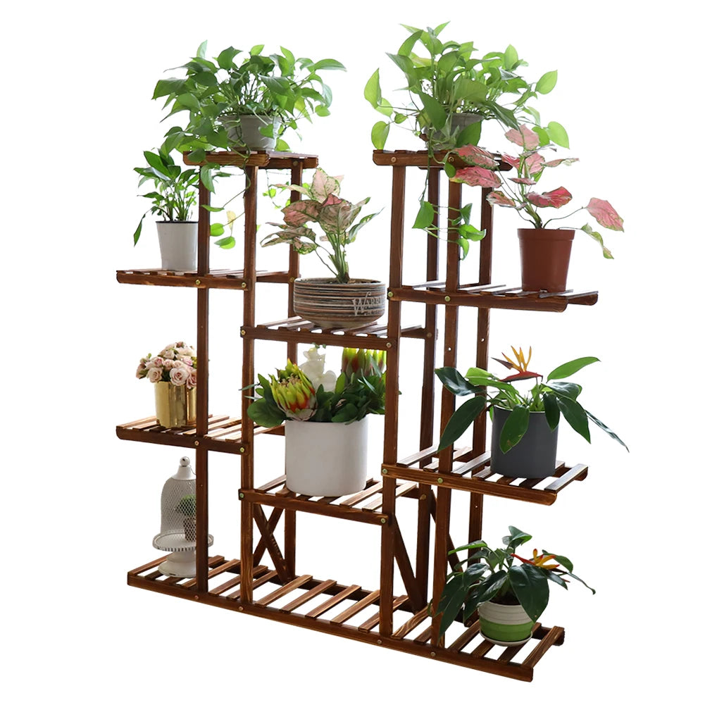 Elegant Wood Plant Stand: Multi-Tier Flower Rack for Indoor/Outdoor Use