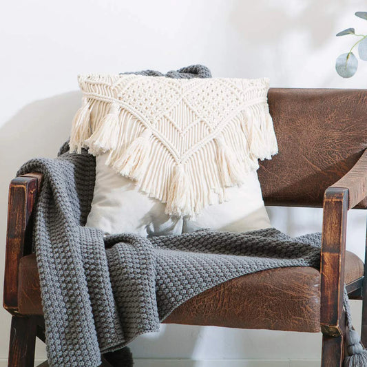 Boho-Chic: Handcrafted Macrame Cushion Cover with Geometric Patterns