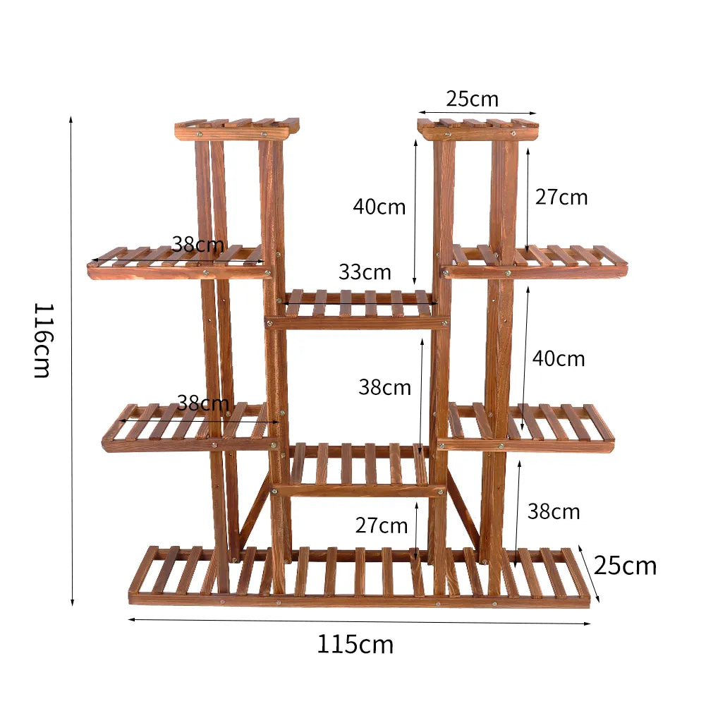 Elegant Wood Plant Stand: Multi-Tier Flower Rack for Indoor/Outdoor Use