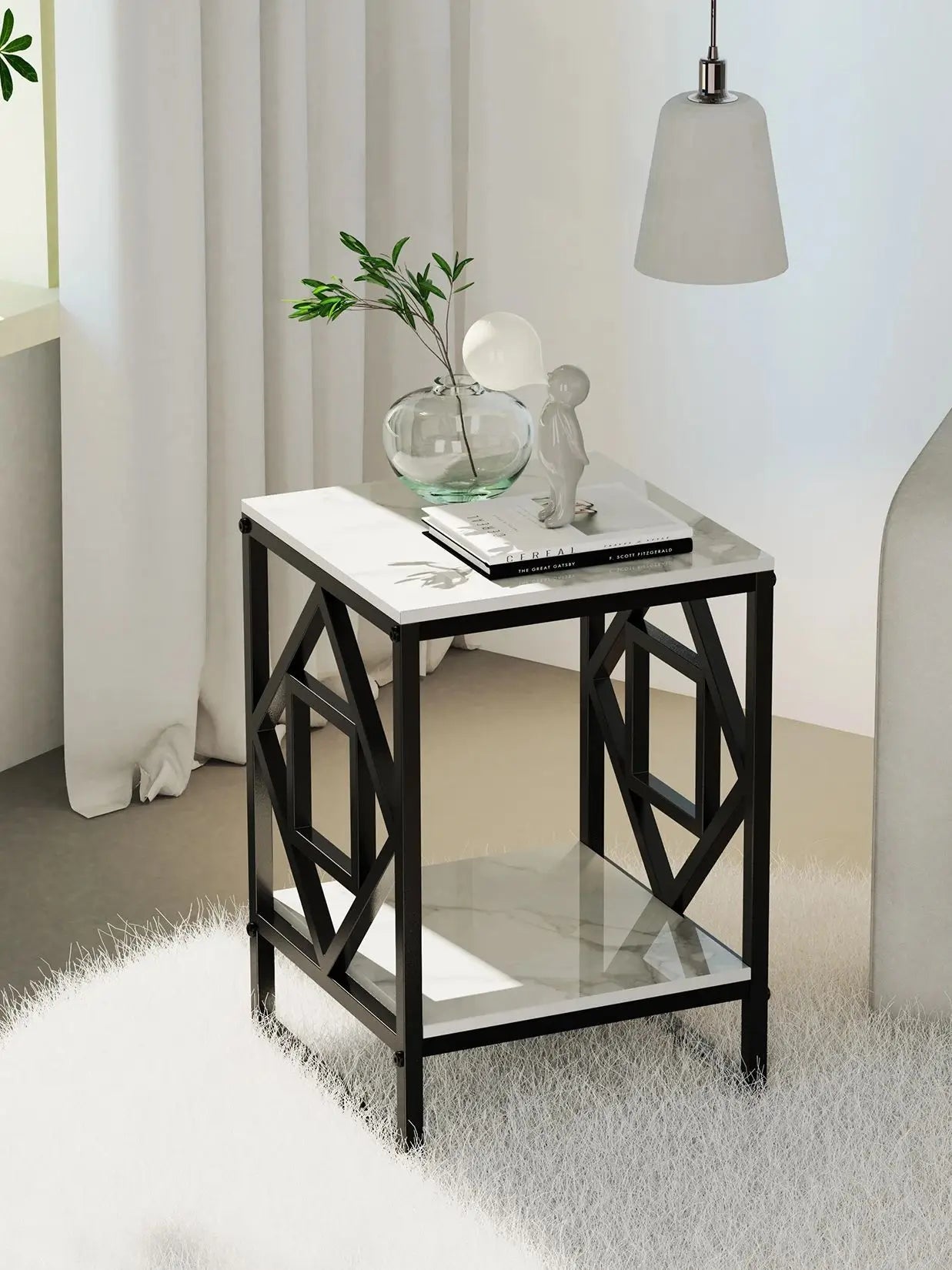 White Marble Side Table: Elegant Simplicity with Black Coated Frame