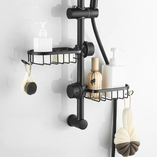 Water Pipe Clamping Aluminum Bathroom Shelf – Punch-Free Rack for Shower Storage