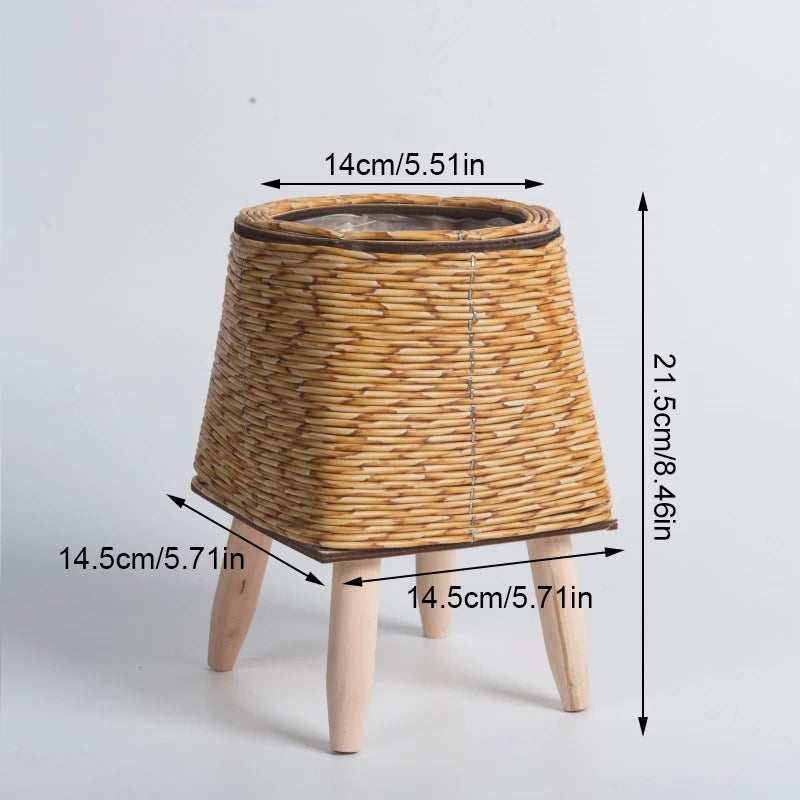 Nordic Rattan-Style Flower Pot Stand – Decorative Plant Basket with Removable Legs