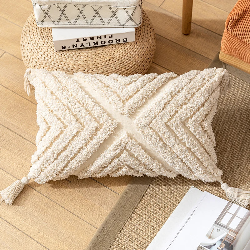 Boho Cotton Cushion Cover with Tassels – Nordic Style for Home Decor