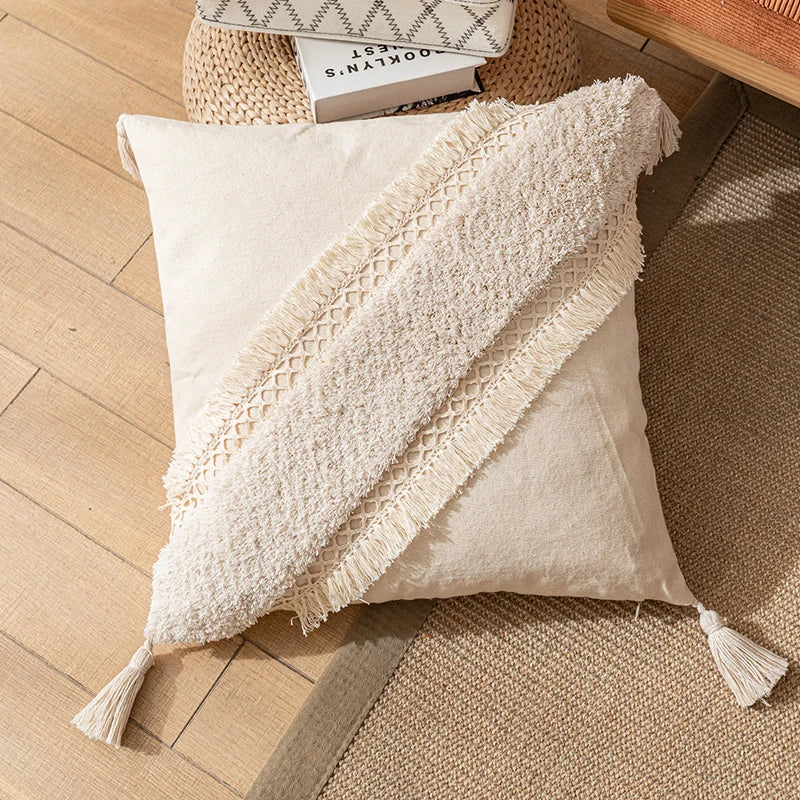 Boho Cotton Cushion Cover with Tassels – Nordic Style for Home Decor