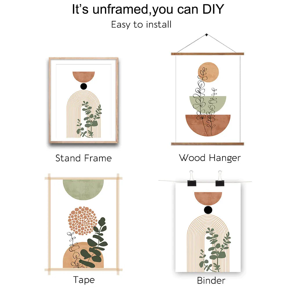 Modern Boho Abstract Plant Poster Set – 3-Piece Canvas Wall Art for Home Decor