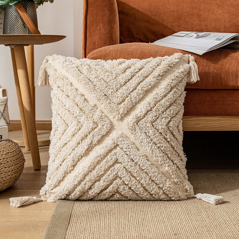 Boho Cotton Cushion Cover with Tassels – Nordic Style for Home Decor