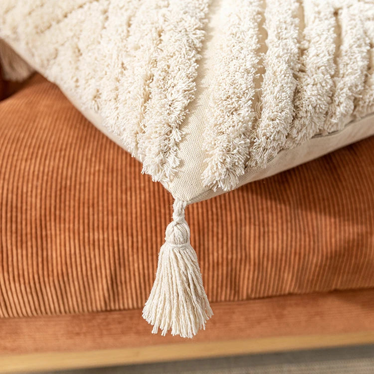 Boho Cotton Cushion Cover with Tassels – Nordic Style for Home Decor