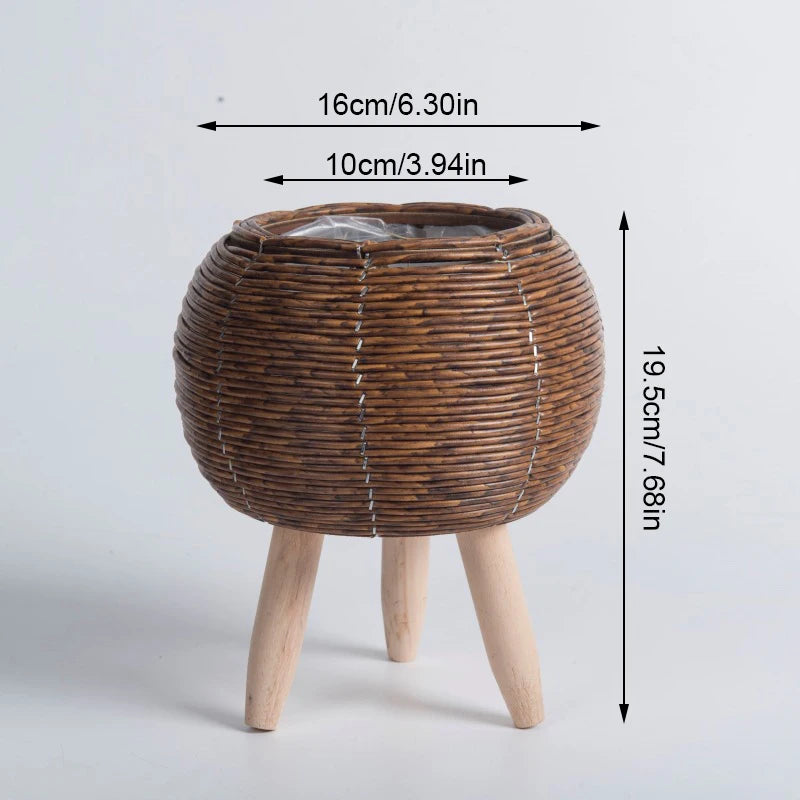 Nordic Rattan-Style Flower Pot Stand – Decorative Plant Basket with Removable Legs
