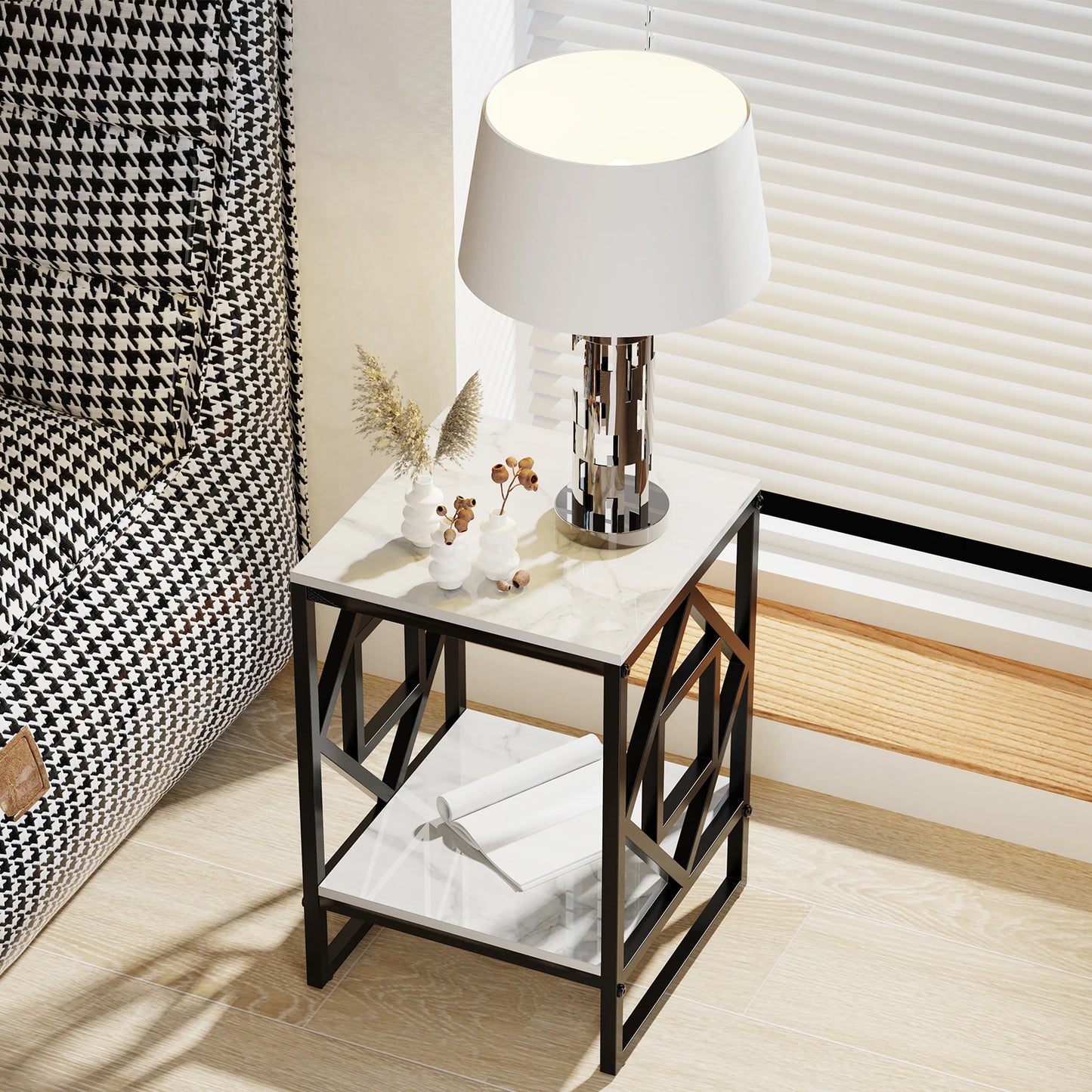 White Marble Side Table: Elegant Simplicity with Black Coated Frame