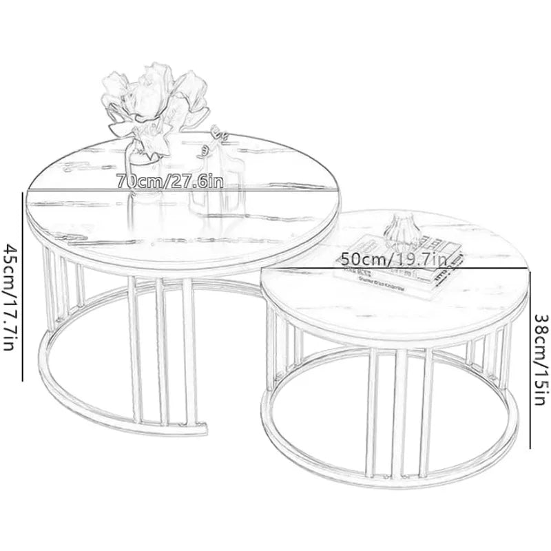 Coffee Table Set of 2 – Modern Nesting Design with Metal Frame for Living Room