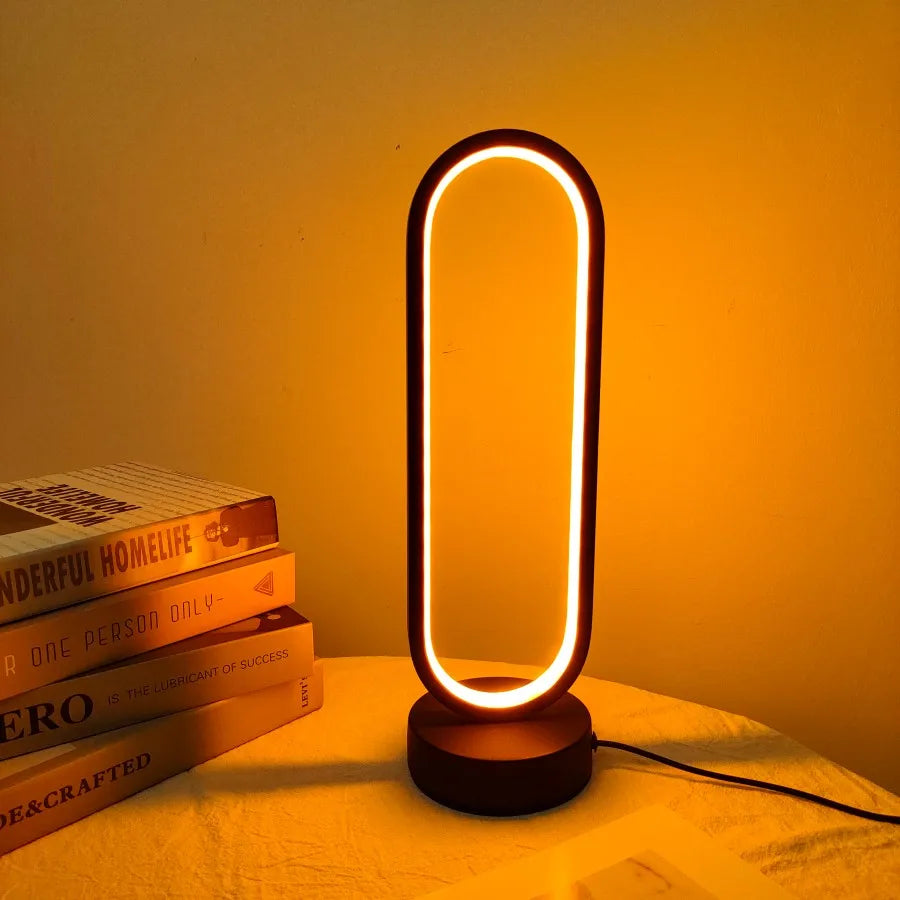 Three-Color Dimmable LED Ring Table Lamp – Bedside Night Light for Bedroom