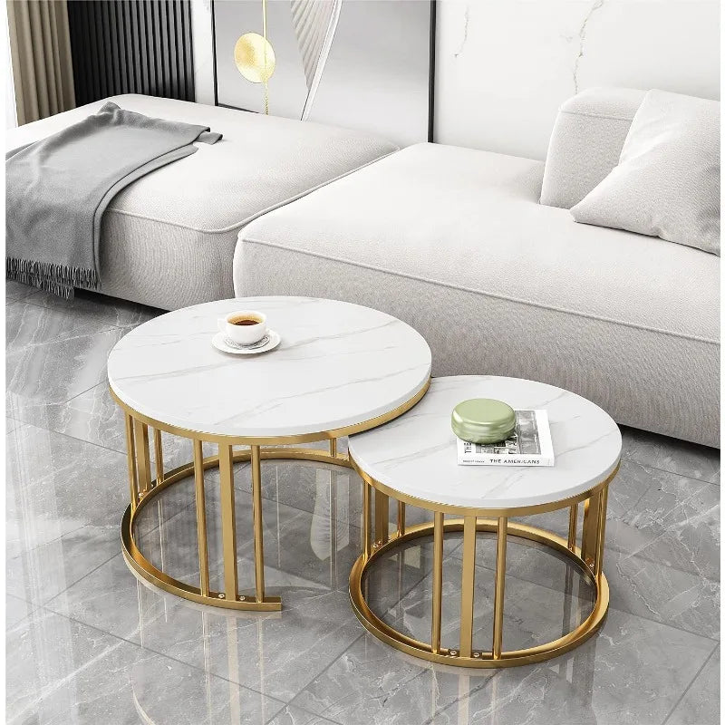 Coffee Table Set of 2 – Modern Nesting Design with Metal Frame for Living Room