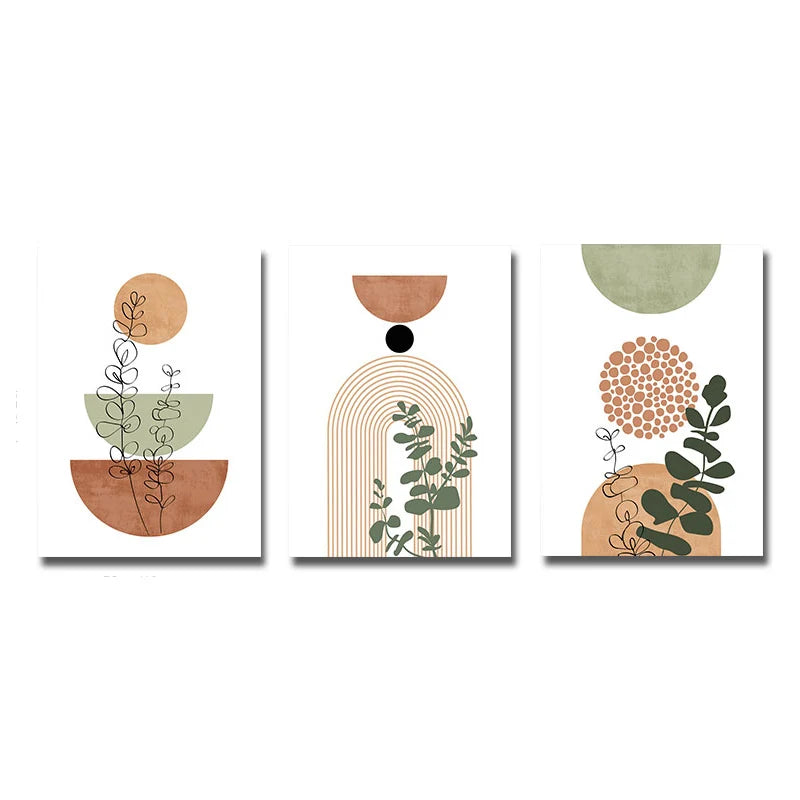 Modern Boho Abstract Plant Poster Set – 3-Piece Canvas Wall Art for Home Decor