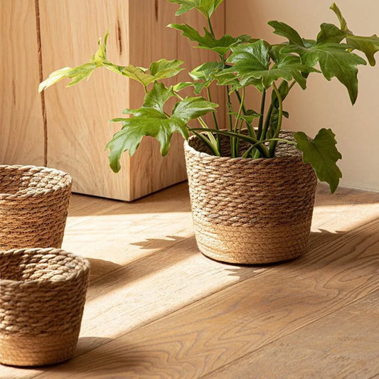 Handwoven Seagrass Flower Pot Basket – Wicker Storage Planter for Home and Garden