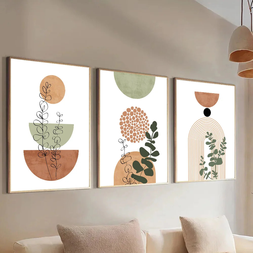 Modern Boho Abstract Plant Poster Set – 3-Piece Canvas Wall Art for Home Decor