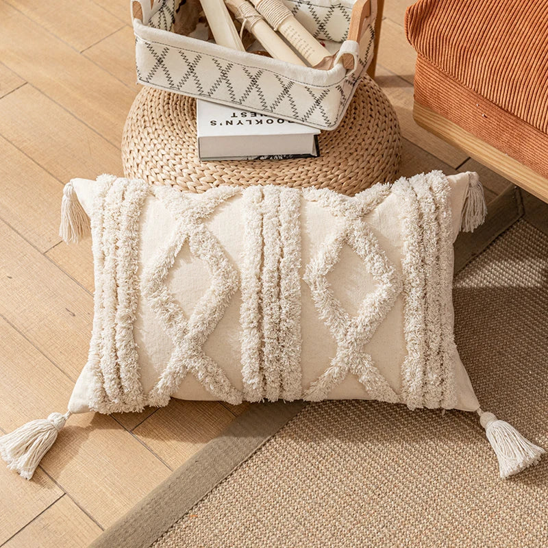 Boho Cotton Cushion Cover with Tassels – Nordic Style for Home Decor