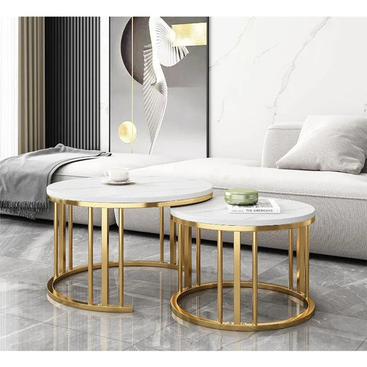 Coffee Table Set of 2 – Modern Nesting Design with Metal Frame for Living Room