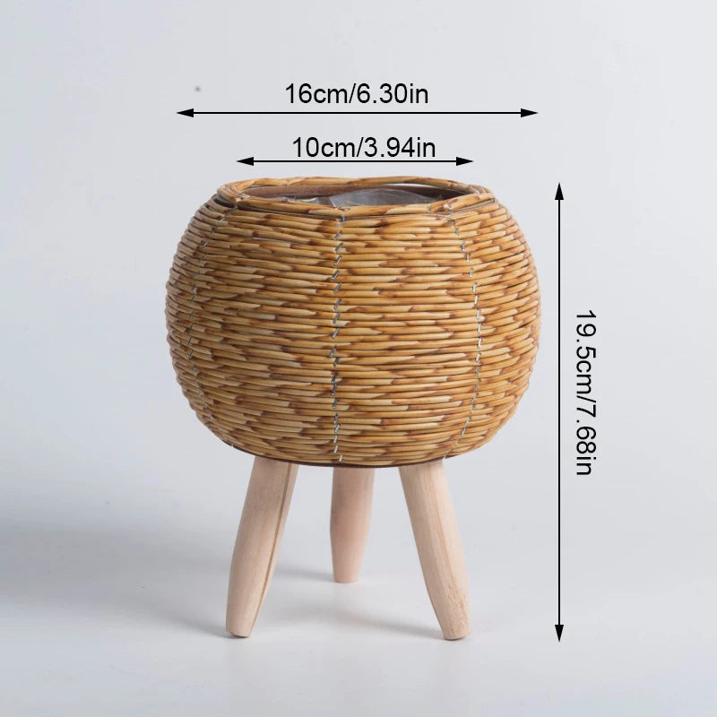 Nordic Rattan-Style Flower Pot Stand – Decorative Plant Basket with Removable Legs
