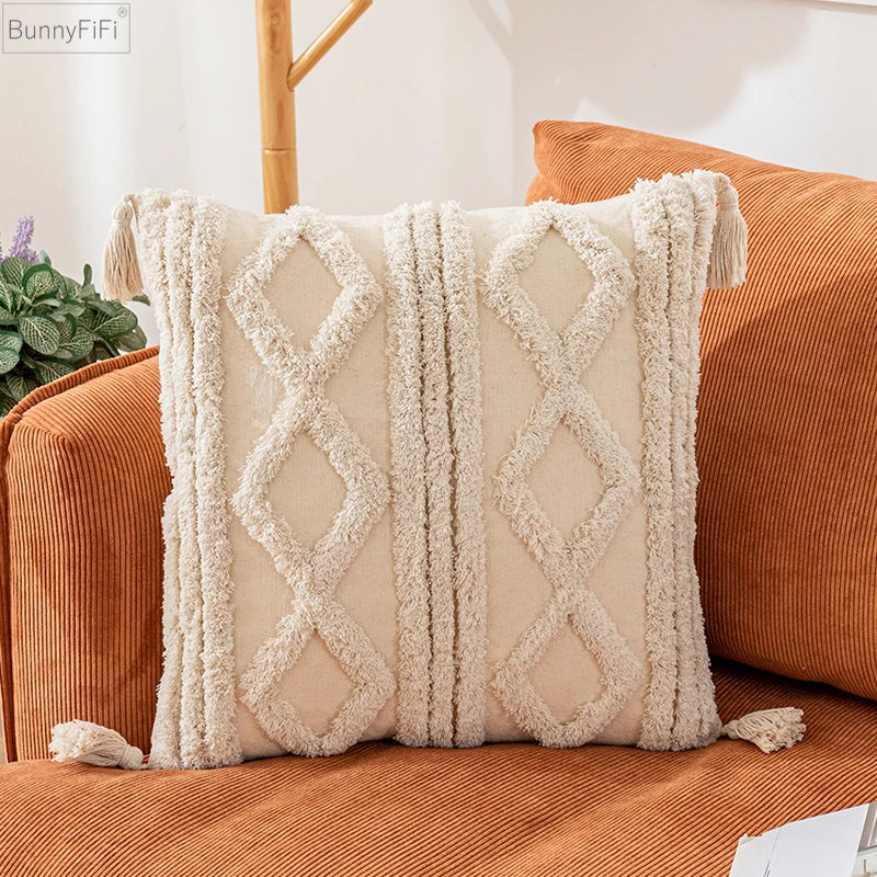 Boho Cotton Cushion Cover with Tassels – Nordic Style for Home Decor