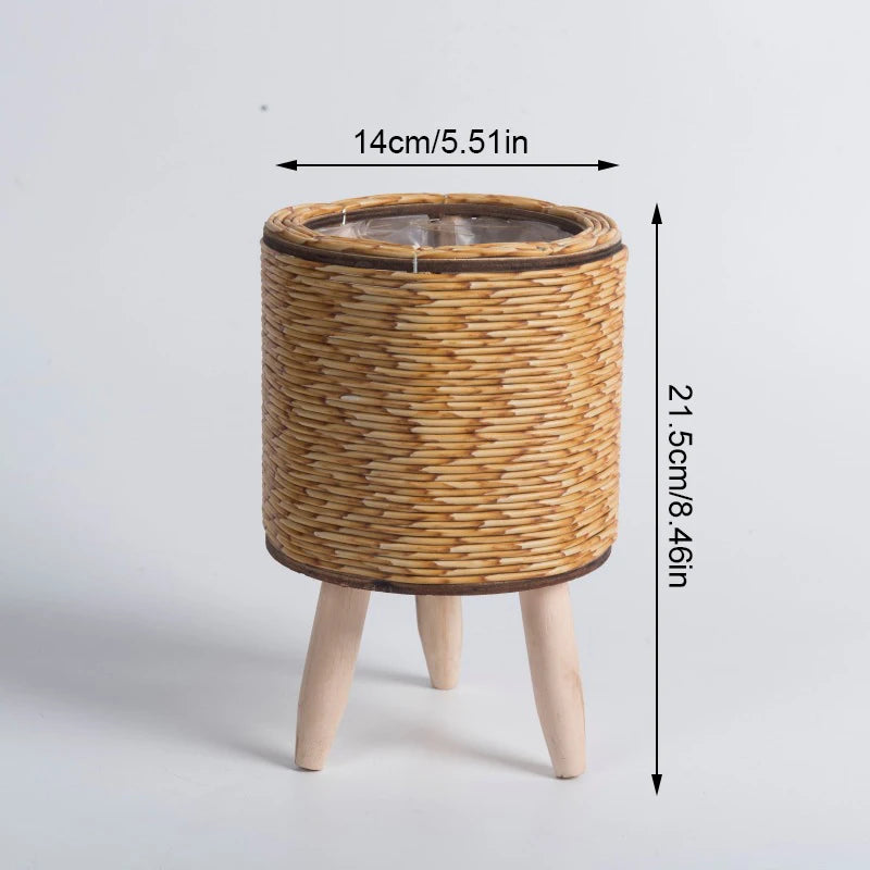Nordic Rattan-Style Flower Pot Stand – Decorative Plant Basket with Removable Legs