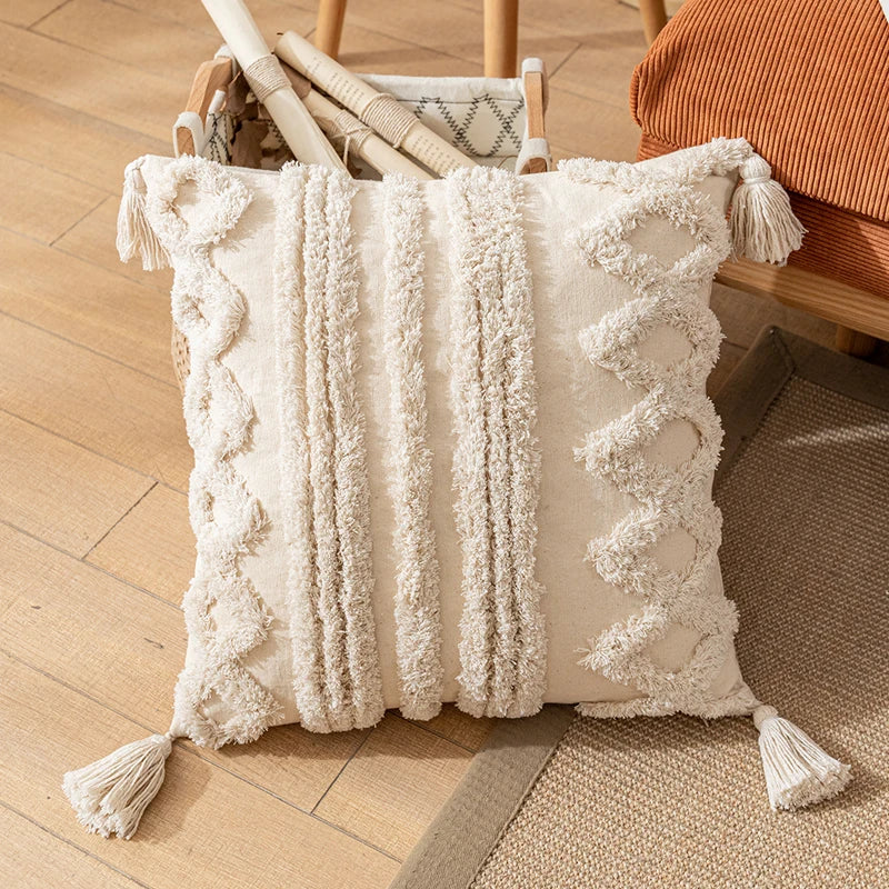 Boho Cotton Cushion Cover with Tassels – Nordic Style for Home Decor