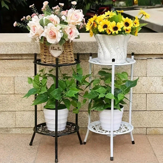 2-Tiered Tall Metal Plant Stand – Indoor and Outdoor Plant Shelf