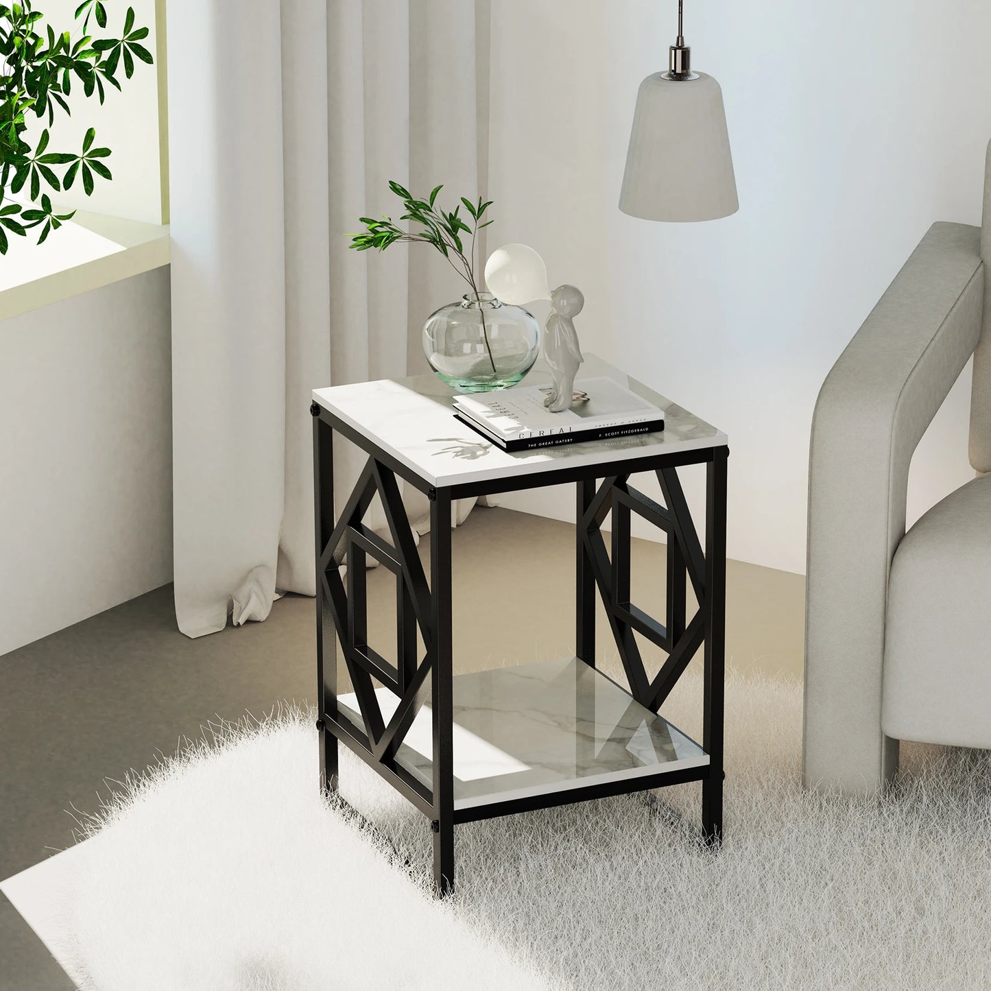 White Marble Side Table: Elegant Simplicity with Black Coated Frame