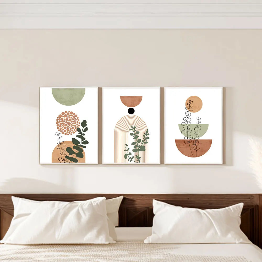 Modern Boho Abstract Plant Poster Set – 3-Piece Canvas Wall Art for Home Decor