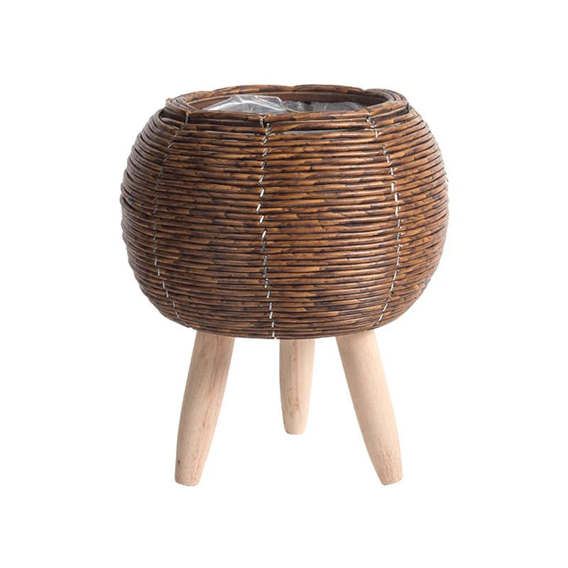 Nordic Rattan-Style Flower Pot Stand – Decorative Plant Basket with Removable Legs