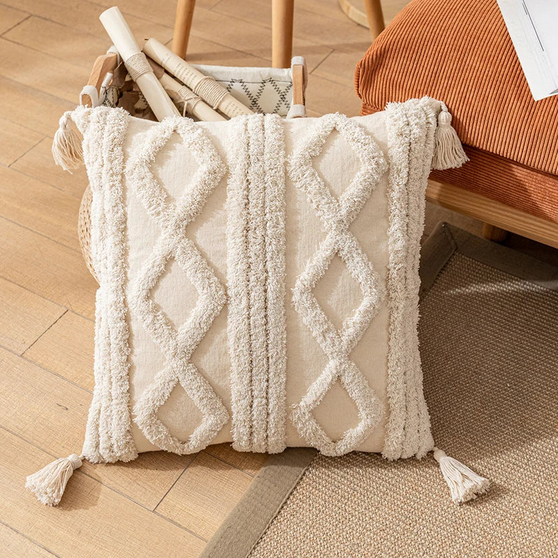 Boho Cotton Cushion Cover with Tassels – Nordic Style for Home Decor