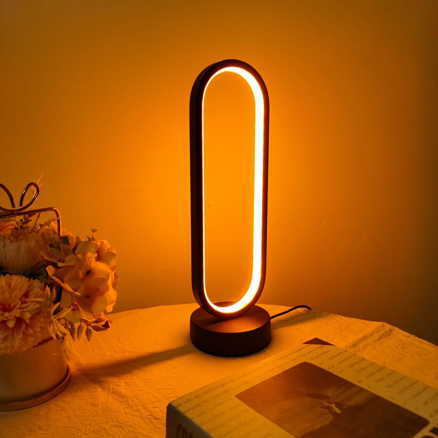 Three-Color Dimmable LED Ring Table Lamp – Bedside Night Light for Bedroom