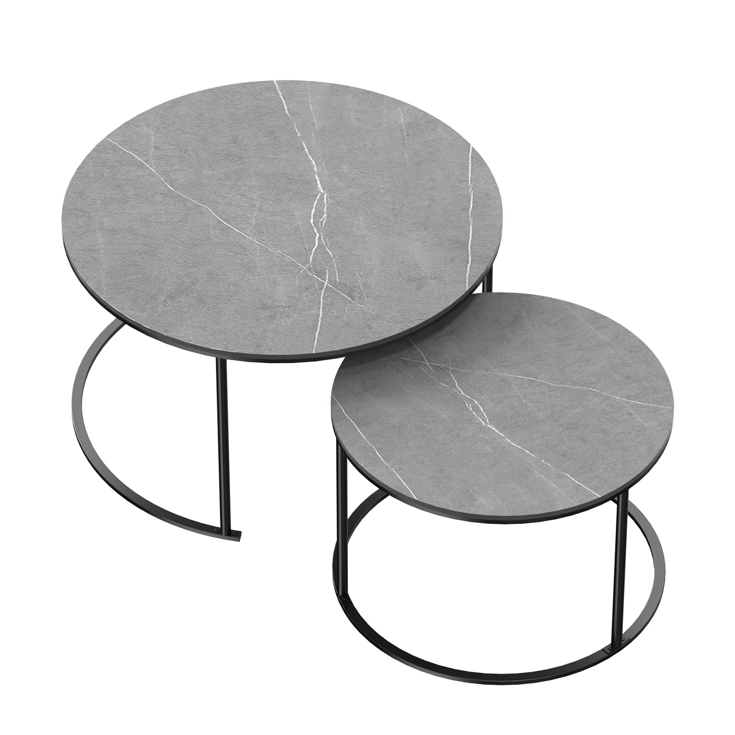 Contemporary Nesting Coffee Table Set: Grey Marble Top with Metal Legs