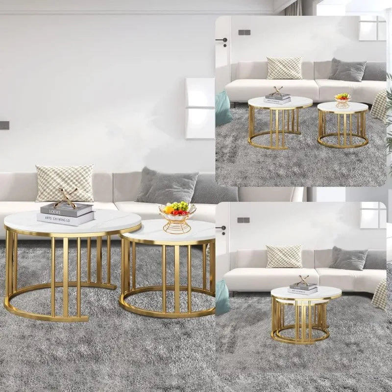 Coffee Table Set of 2 – Modern Nesting Design with Metal Frame for Living Room