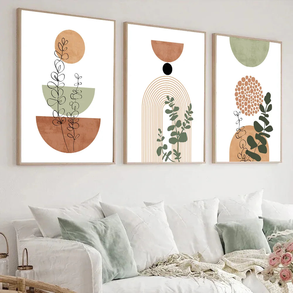 Modern Boho Abstract Plant Poster Set – 3-Piece Canvas Wall Art for Home Decor