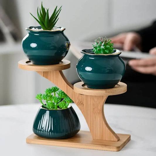 Bamboo 3-Layer Flowerpot Holder – Succulent and Bonsai Stand for Home Decor